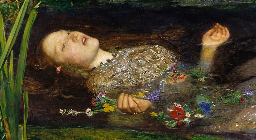 Sir John Everett Millais, Ophelia, 1851-52, oil on canvas, 762 x 1118 mm (Tate Britain, London)
